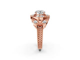 Rose gold Round Diamond Milgrain Marquise Filigree Engagement Ring with Prong Setting_8