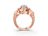 Rose gold Round Diamond Milgrain Marquise Filigree Engagement Ring with Prong Setting_9