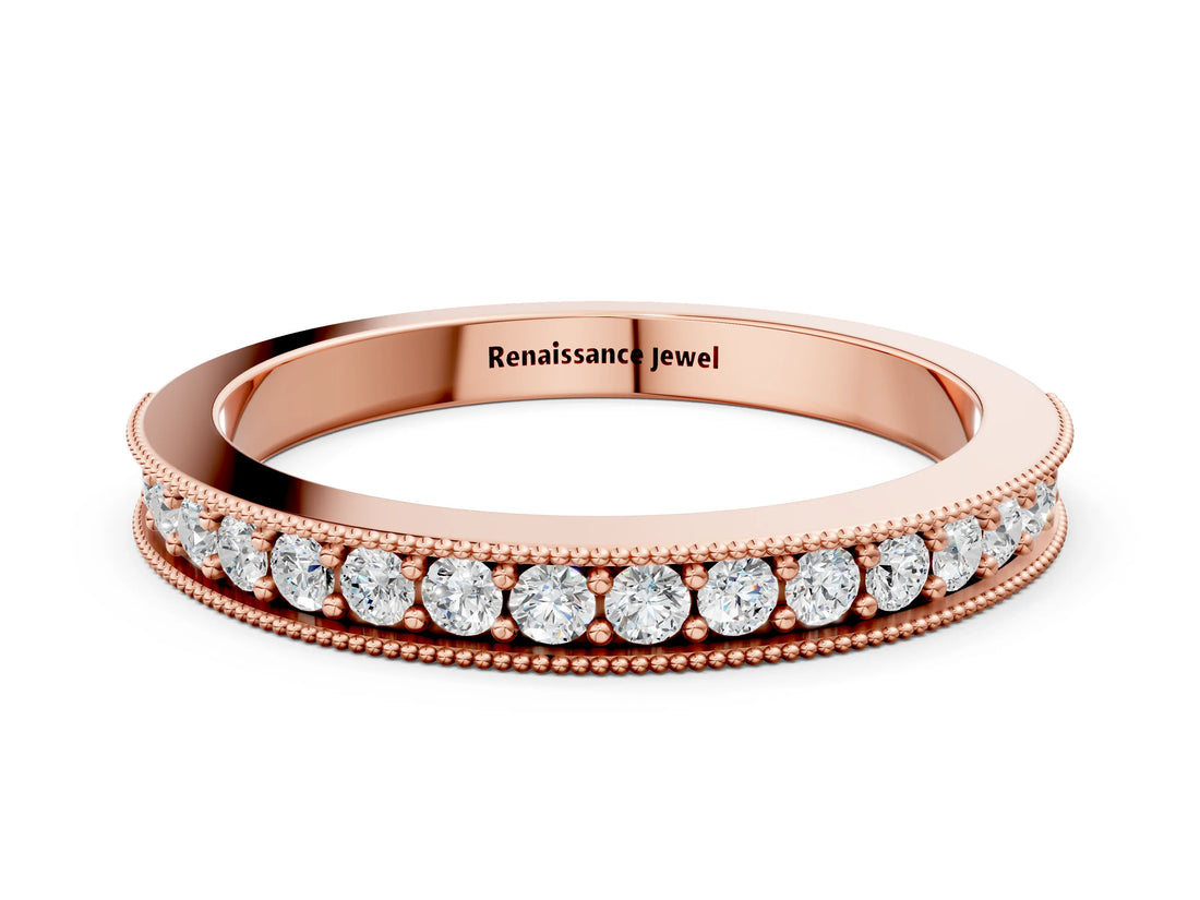 Rose gold Round Diamond Milgrain Pavé Eternity Band_4