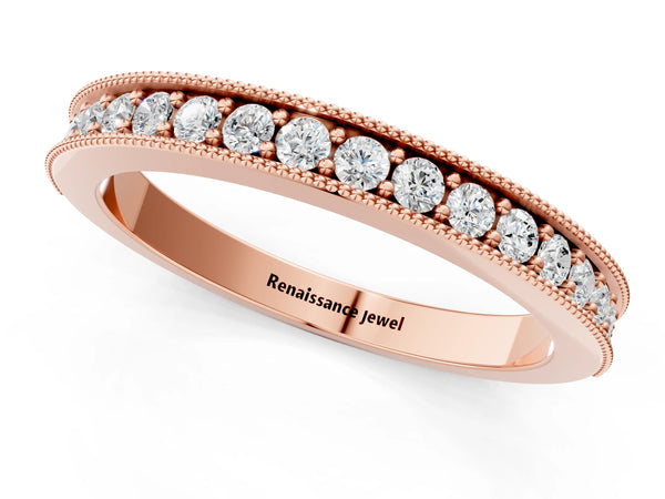 Rose gold Round Diamond Milgrain Pavé Eternity Band