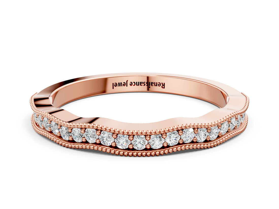 Rose gold Round Diamond Milgrain Pave Contour Band_2