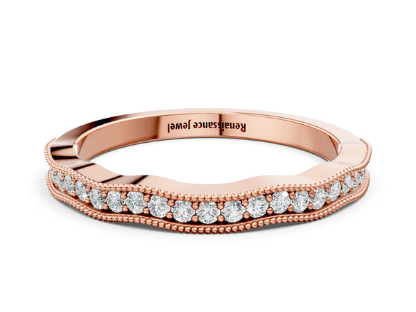 Rose gold Round Diamond Milgrain Pave Contour Band