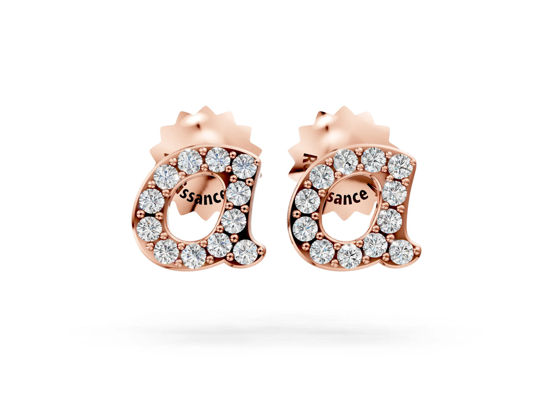 Rose gold Round Diamond Mini Letter Pavé Stud Earrings_4