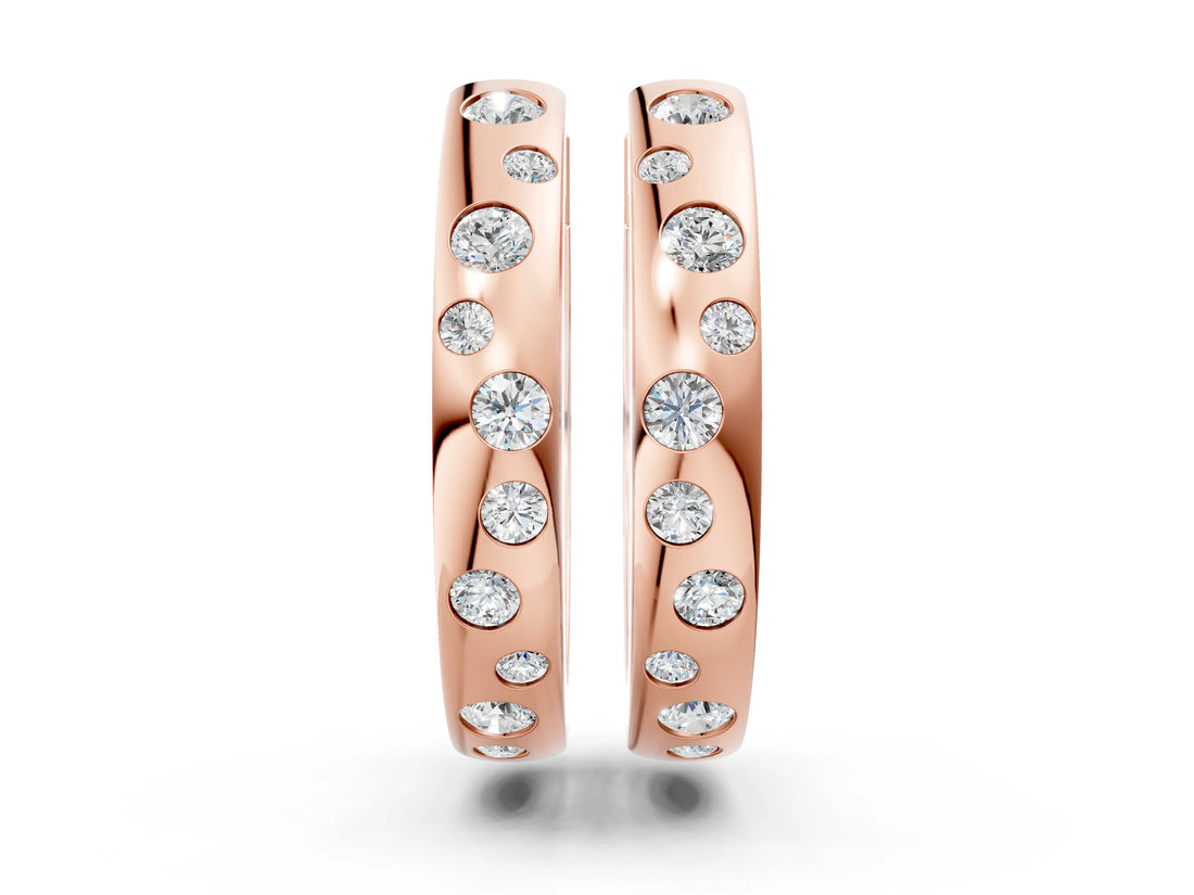 10K Rose Gold 0.21 Carat E VS Round Diamond Mosaic Hoop Earrings