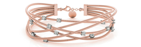 Rose gold Round Diamond Multi-Strand Cable Bracelet with Four-Prong Setting