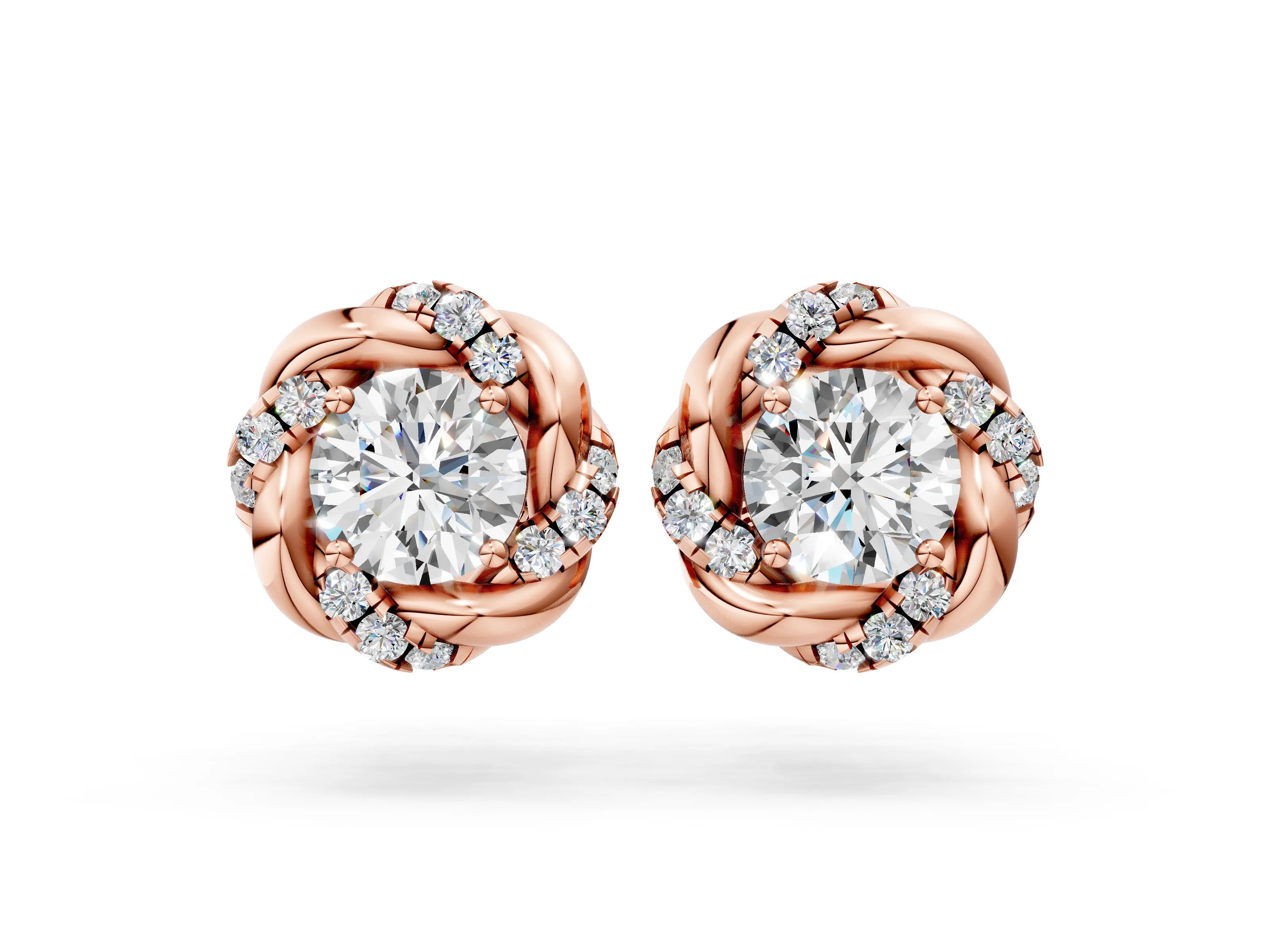 Rose gold Round Diamond Oceana Halo Stud Earrings
