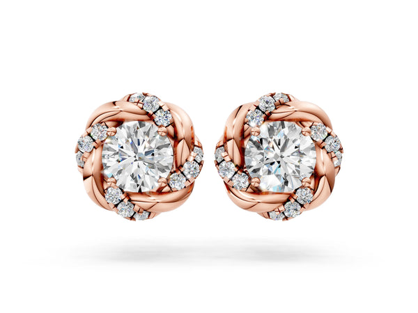 Rose gold Round Diamond Oceana Halo Stud Earrings