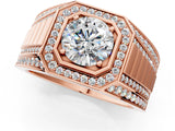 Rose gold Round Diamond Octagonal Halo Mens Ring with Pavé Accents_1
