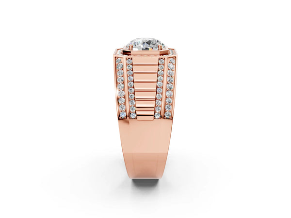 Rose gold Round Diamond Octagonal Halo Mens Ring with Pavé Accents