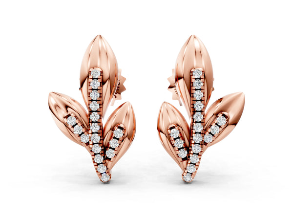 Rose gold Round Diamond Olive Branch Stud Earrings