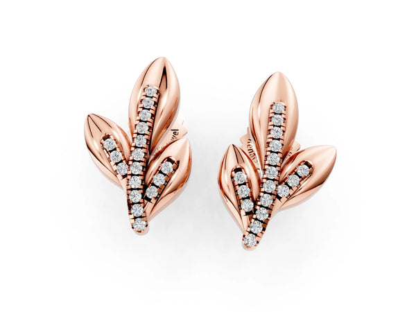 Rose gold Round Diamond Olive Branch Stud Earrings