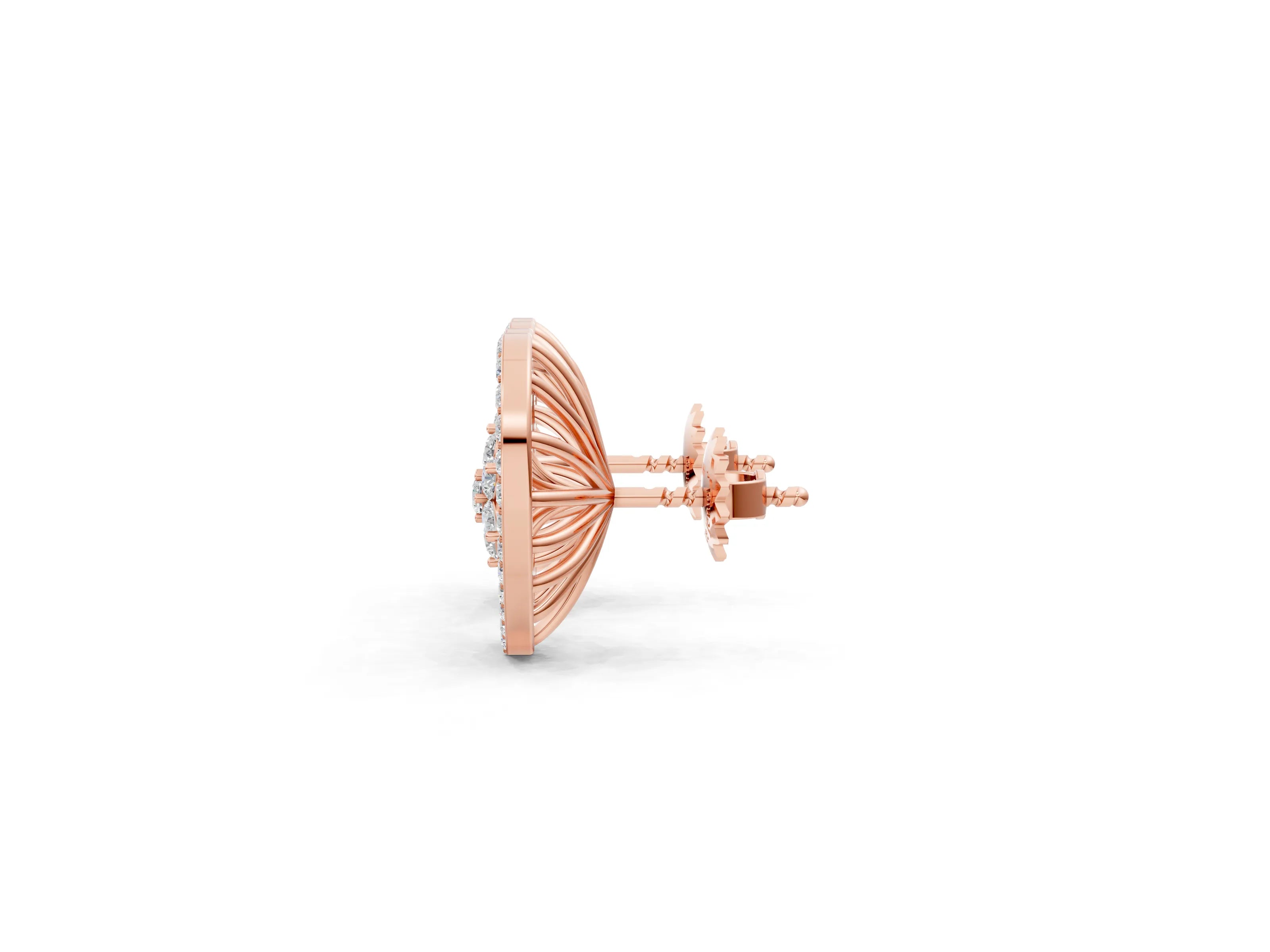 Rose gold Round Diamond Open Heart Cluster Stud Earrings_1