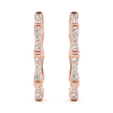 Rose gold Round Diamond Pavé Bamboo Hoop Earrings with Four-Prong Setting 1