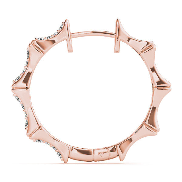 Rose gold Round Diamond Pavé Bamboo Hoop Earrings with Four-Prong Setting 2