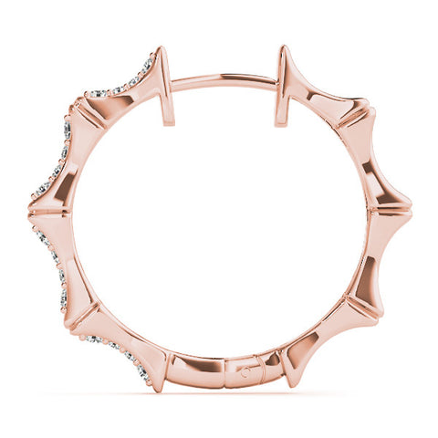Rose gold Round Diamond Pavé Bamboo Hoop Earrings with Four-Prong Setting 2