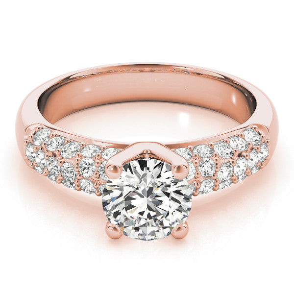 Rose gold Round Diamond Pavé Band Solitaire Ring with Four-Prong Setting 1