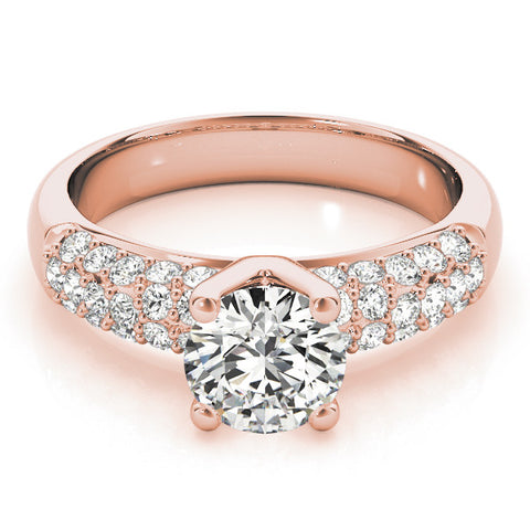 Rose gold Round Diamond Pavé Band Solitaire Ring with Four-Prong Setting 1