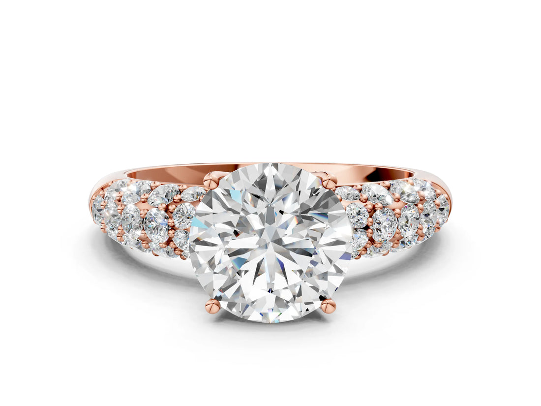 Rose gold Round Diamond Pavé Band Solitaire Ring with Four-Prong Setting_50