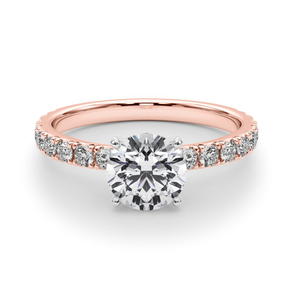 Rose gold Round Diamond Pavé Band Solitaire with Four-Prong Setting 1