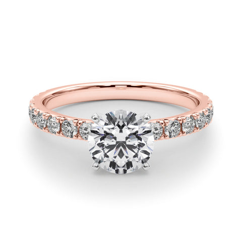 Rose gold Round Diamond Pavé Band Solitaire with Four-Prong Setting 1