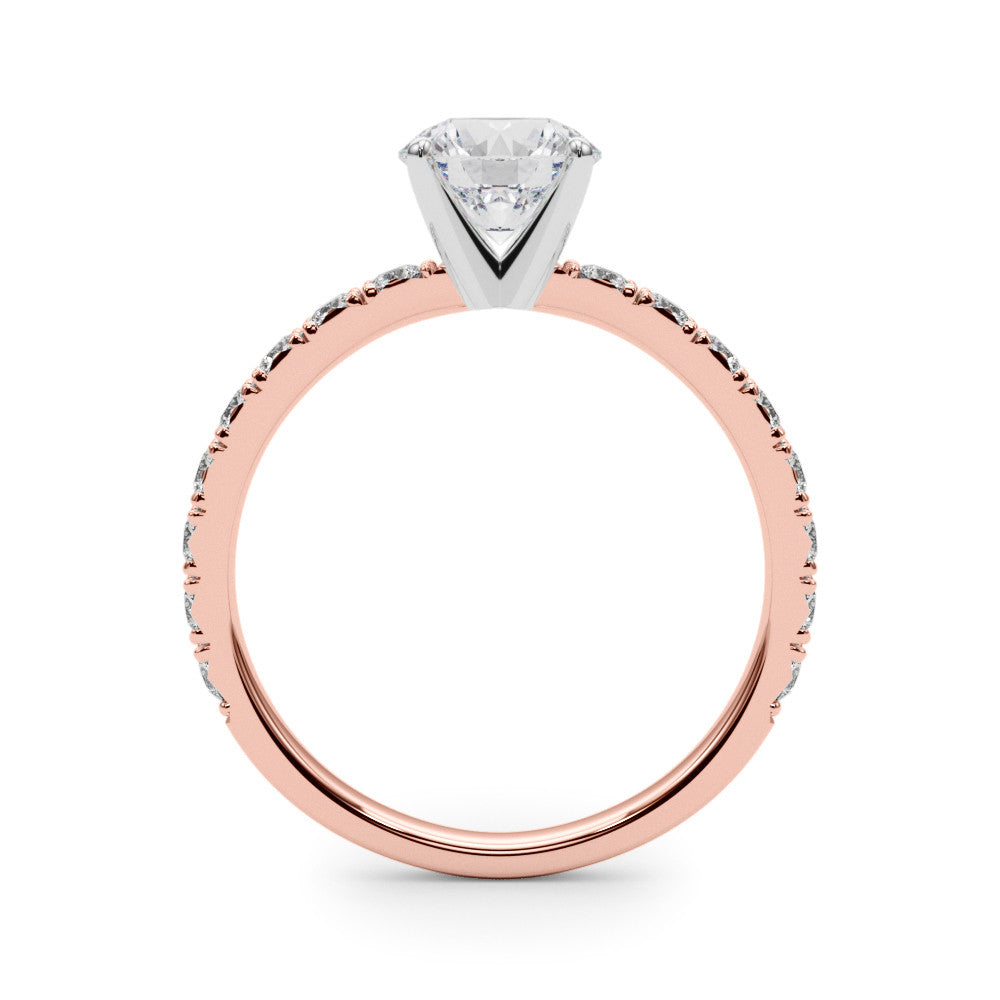 Rose gold Round Diamond Pavé Band Solitaire with Four-Prong Setting 2