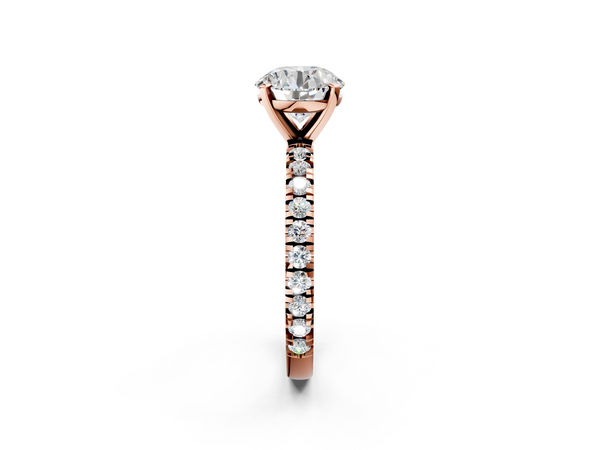 Rose Gold Round Solitaire Engagement Ring Setting with Shared Prong Round Accent Band