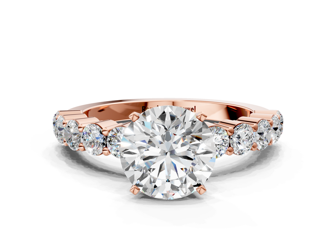 Rose gold Round Diamond Pavé Band Solitaire with Four-Prong Setting_25