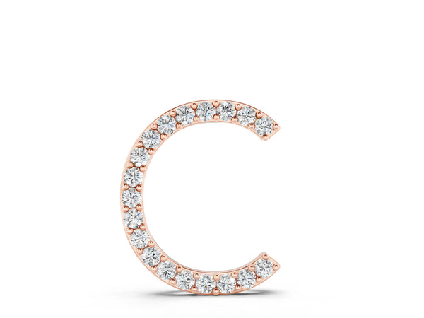 Rose gold Round Diamond Pavé C Pendant Necklace