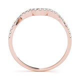 14K Rose Gold Round Diamond Pavé Chevron Wedding Band with Prong Setting