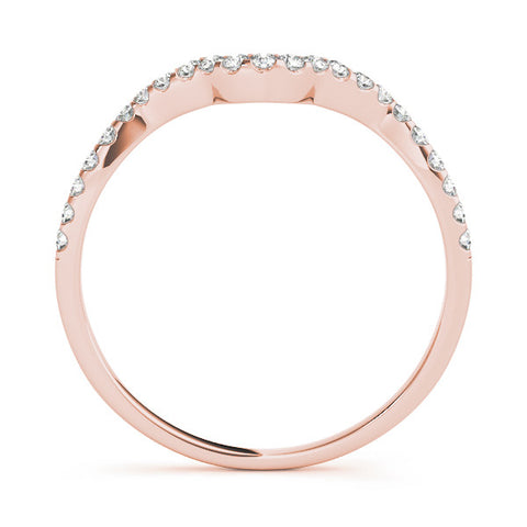 Rose gold Round Diamond Pavé Chevron Wedding Band with Prong Setting 1
