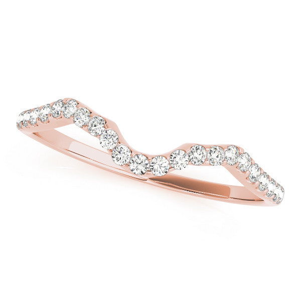 14K Rose Gold Round Diamond Pavé Chevron Wedding Band with Prong Setting
