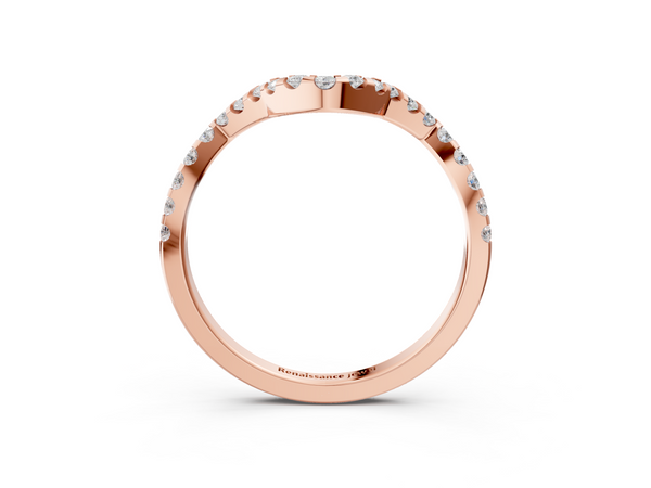 Rose gold Round Diamond Pavé Chevron Wedding Band with Prong Setting