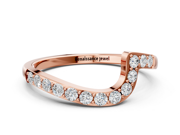 Rose gold Round Diamond Pavé Chevron Wedding Band
