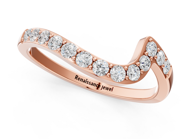 Rose gold Round Diamond Pavé Chevron Wedding Band