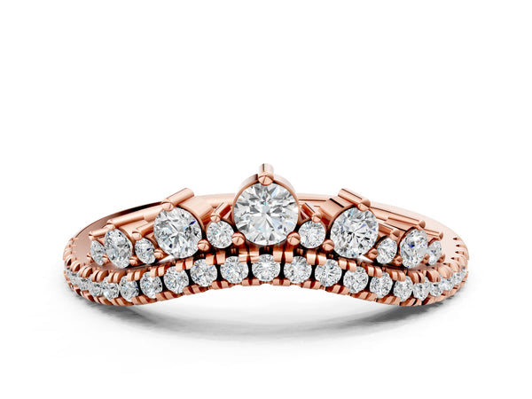 Rose gold Round Diamond Pavé Contour Band with Prong Setting