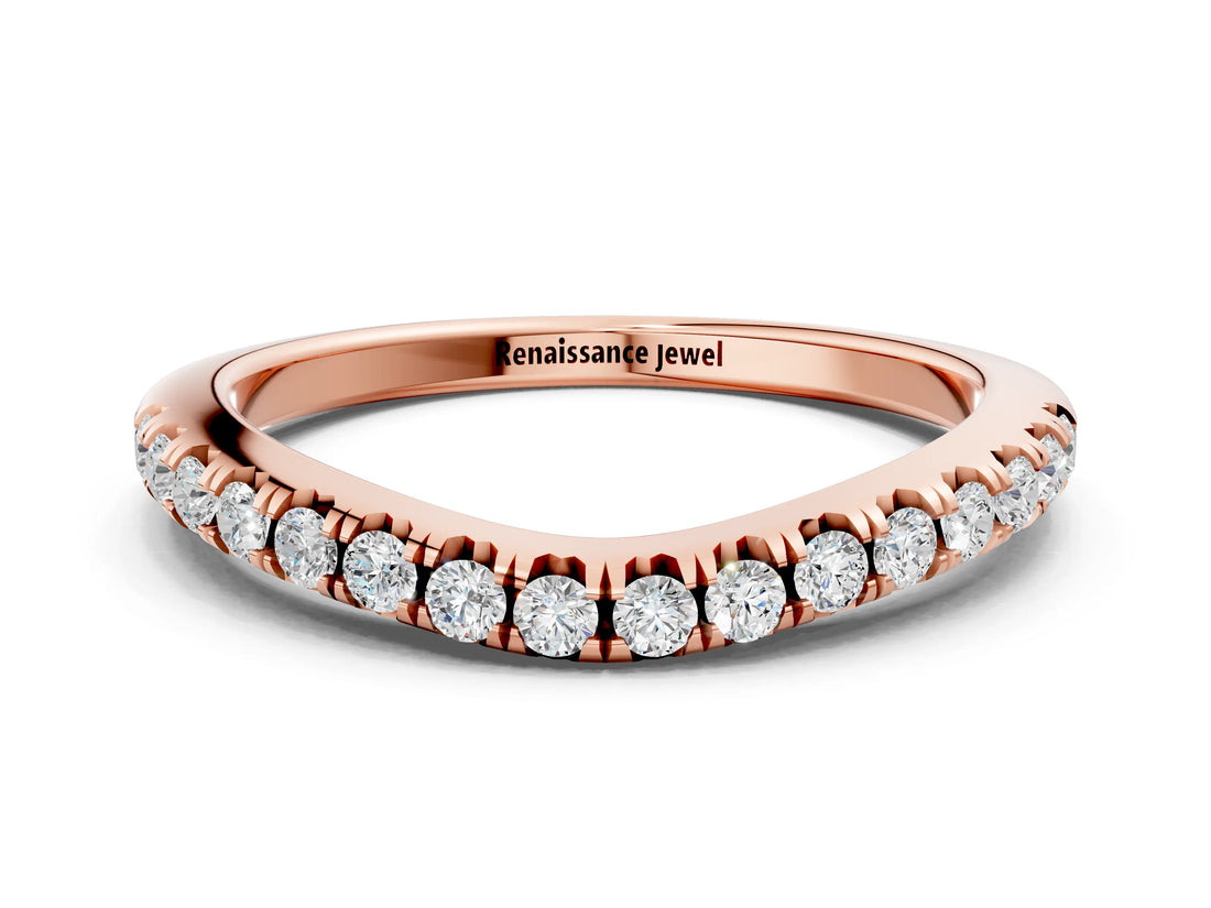 Rose gold Round Diamond Pavé Curved Band with Shared Prong Setting_4