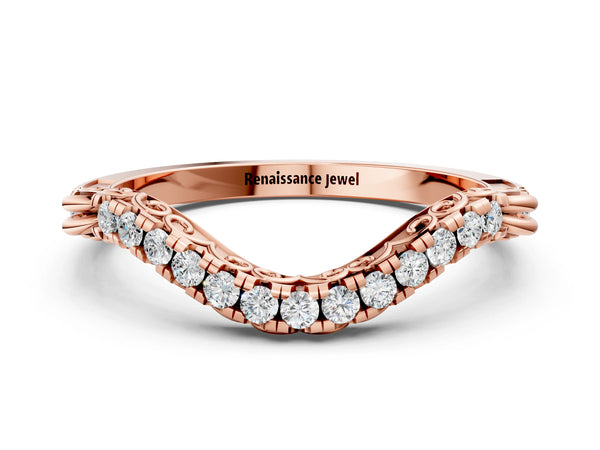 Rose gold Round Diamond Pavé Curved Wedding Band with Shared Prong Setting