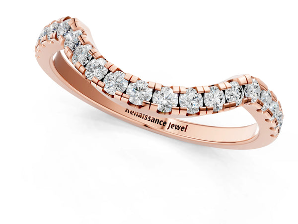 Rose gold Round Diamond Pavé Curved Wedding Band with Shared Prong Setting