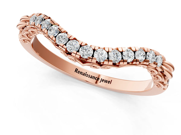 Rose gold Round Diamond Pavé Curved Wedding Band with Shared Prong Setting