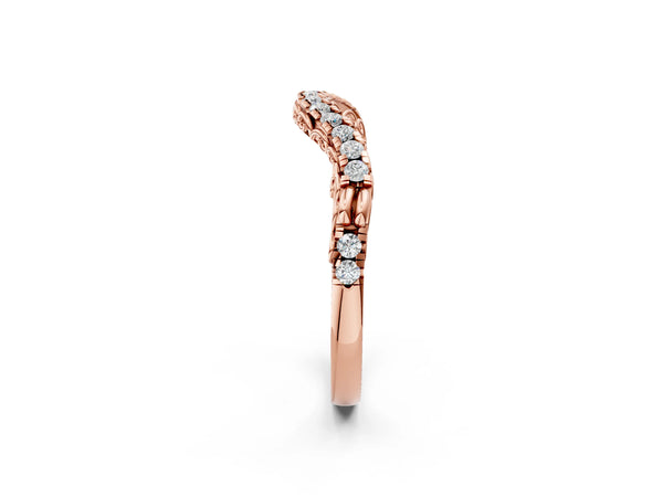 Rose gold Round Diamond Pavé Curved Wedding Band with Shared Prong Setting