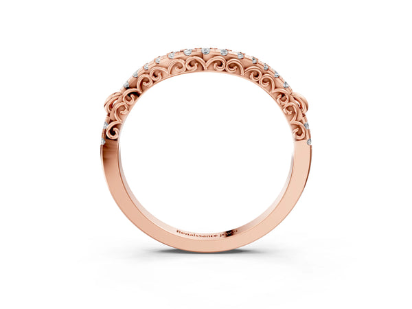 Rose gold Round Diamond Pavé Curved Wedding Band with Shared Prong Setting