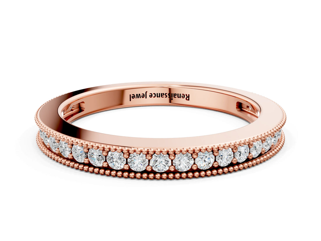 Rose gold Round Diamond Pavé Eternity Band with Milgrain Edge_4
