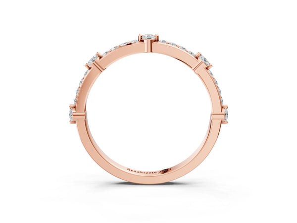 Rose gold Round Diamond Pavé Eternity Band with Prong Setting