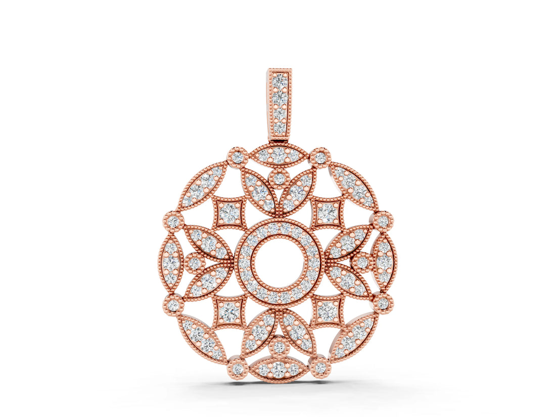 Rose gold Round Diamond Pavé Filigree Pendant_4