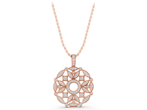 Rose gold Round Diamond Pavé Filigree Pendant