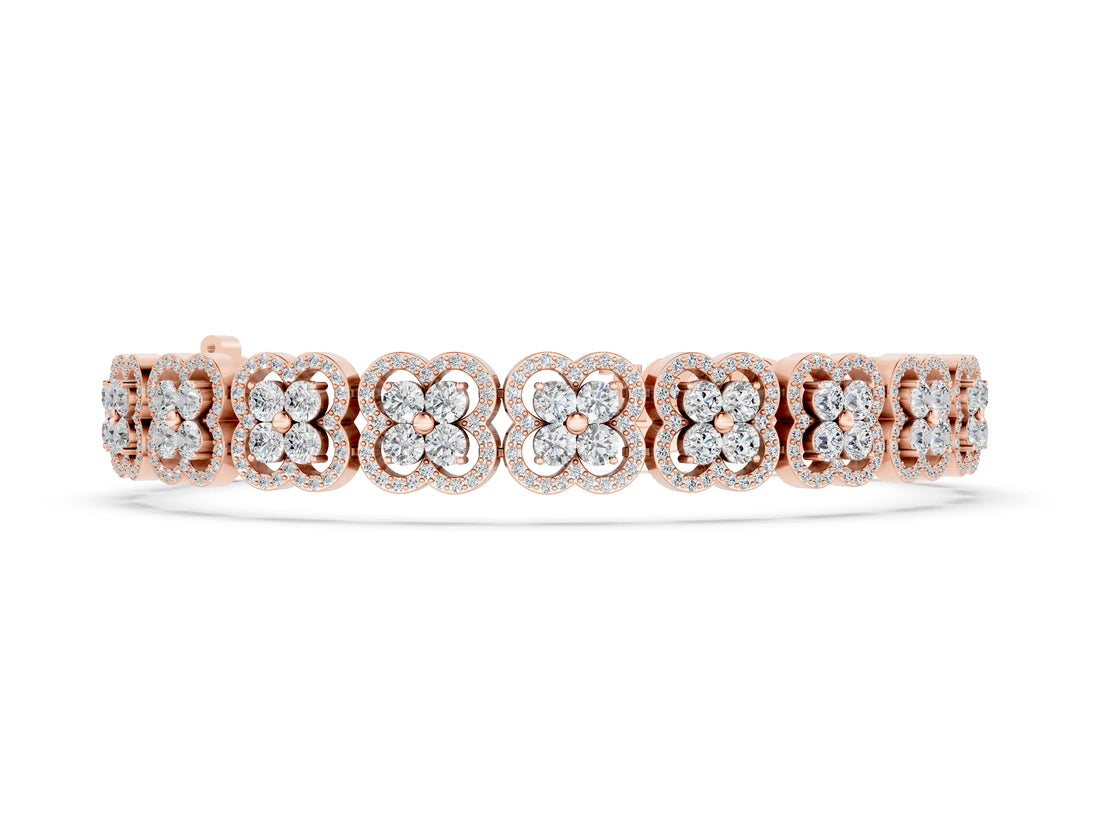 Rose gold Round Diamond Pavé Flower Motif Tennis Bracelet with Four-Prong Setting_11