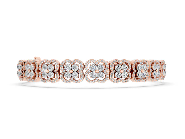 Rose gold Round Diamond Pavé Flower Motif Tennis Bracelet with Four-Prong Setting