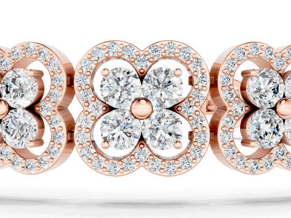 Rose gold Round Diamond Pavé Flower Motif Tennis Bracelet with Four-Prong Setting