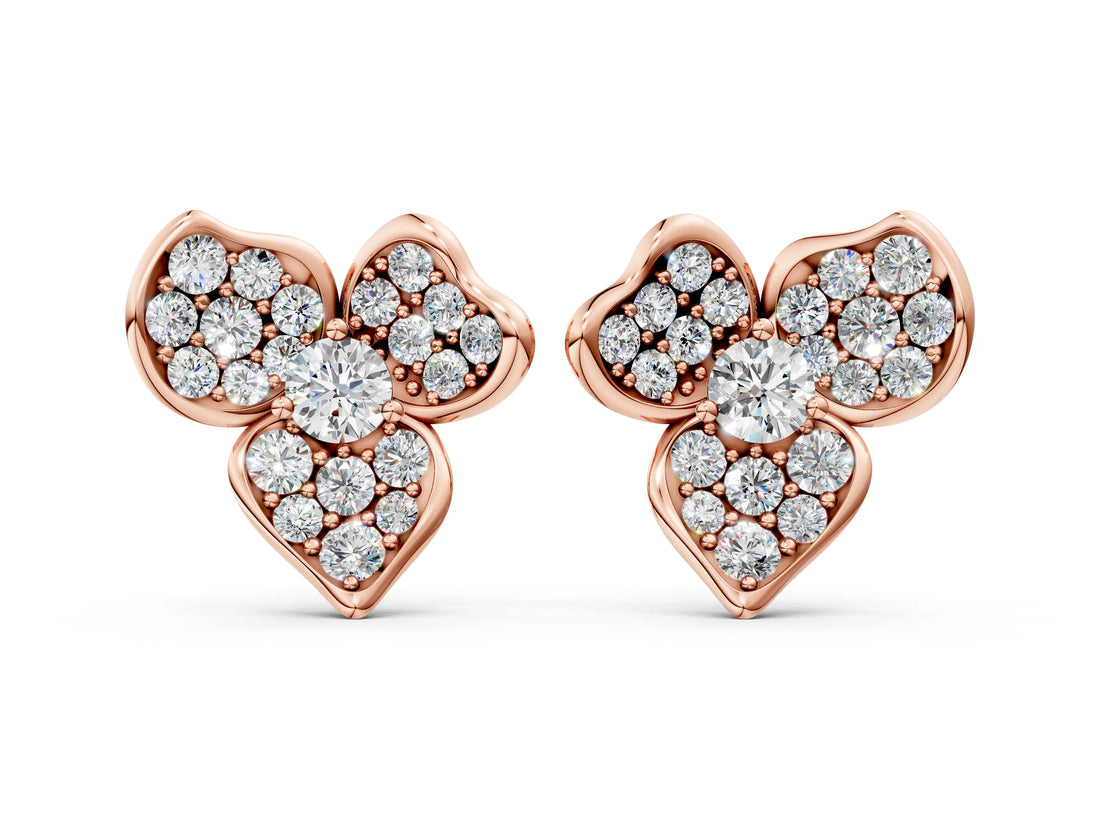 Rose gold Round Diamond Pavé Flower Stud Earrings