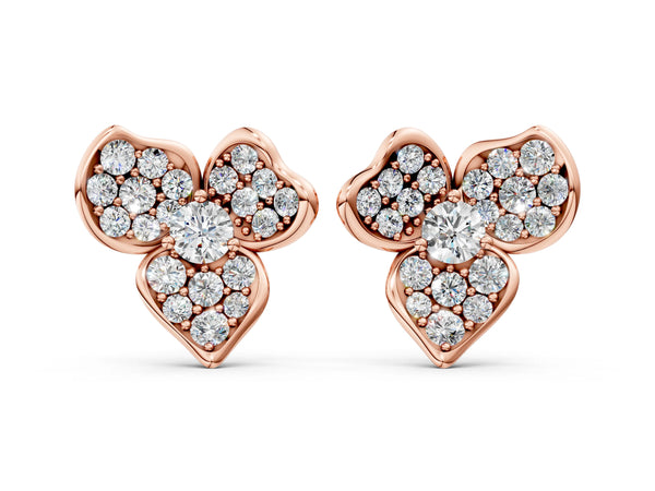 Rose gold Round Diamond Pavé Flower Stud Earrings